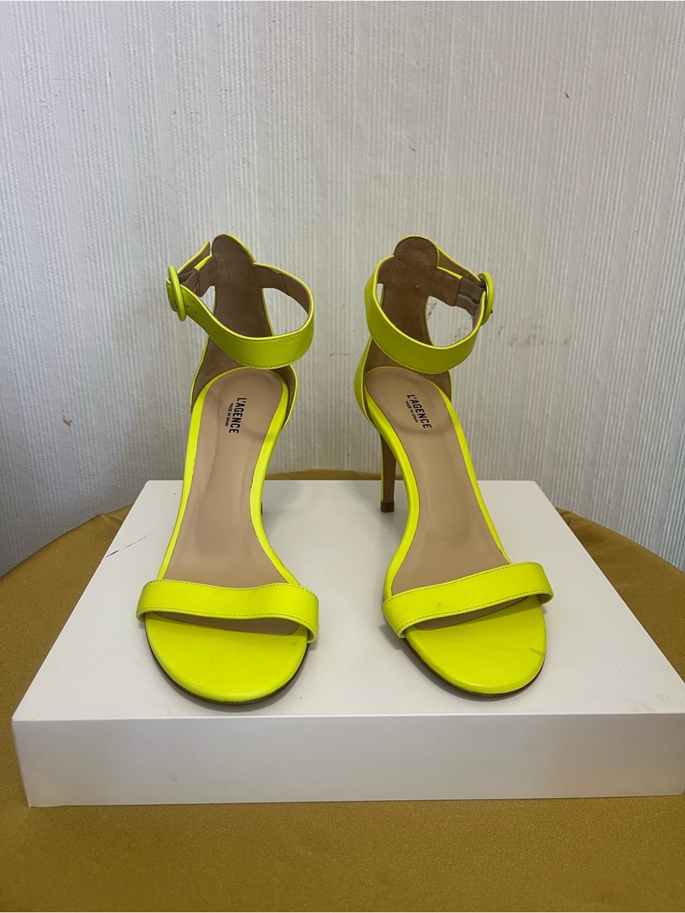 L'AGENCE Neon Yellow Ankle-Strap Stiletto Sandals